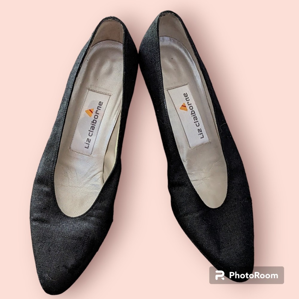 Womens Liz Claiborne Black Fabric Pointed Toe 2" Heel Size 7N Leather Sole